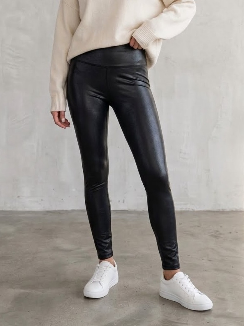 Retro Gong Black Faux Leather High Waisted Leggings Size Medium